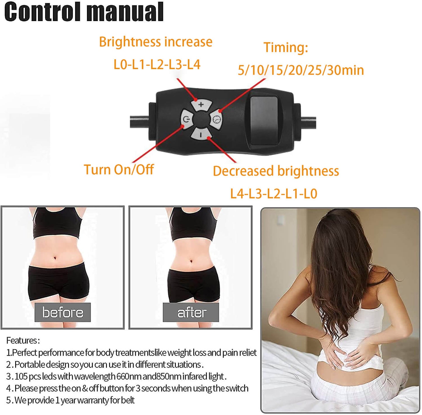 LED Red Light Therapy Belt Pain Relief Slimming Wrap for waist