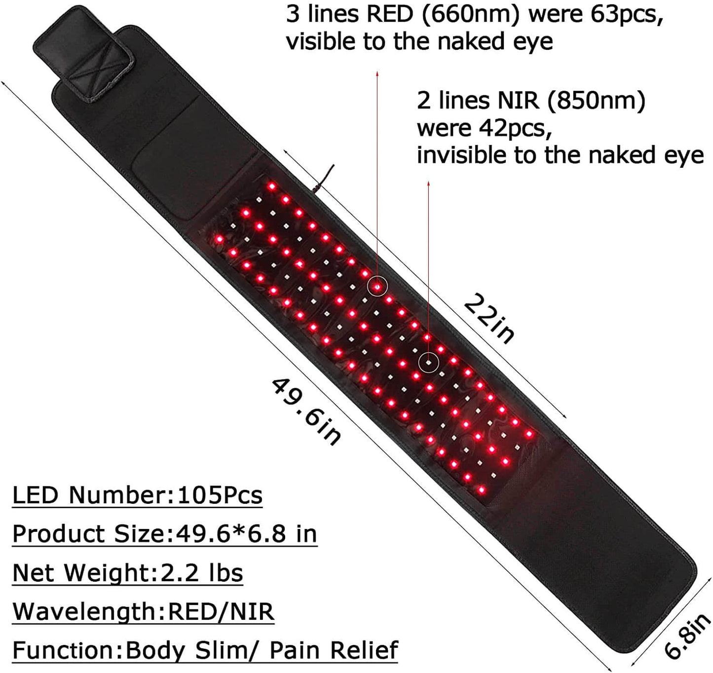 LED Red Light Therapy Belt Pain Relief Slimming Wrap size