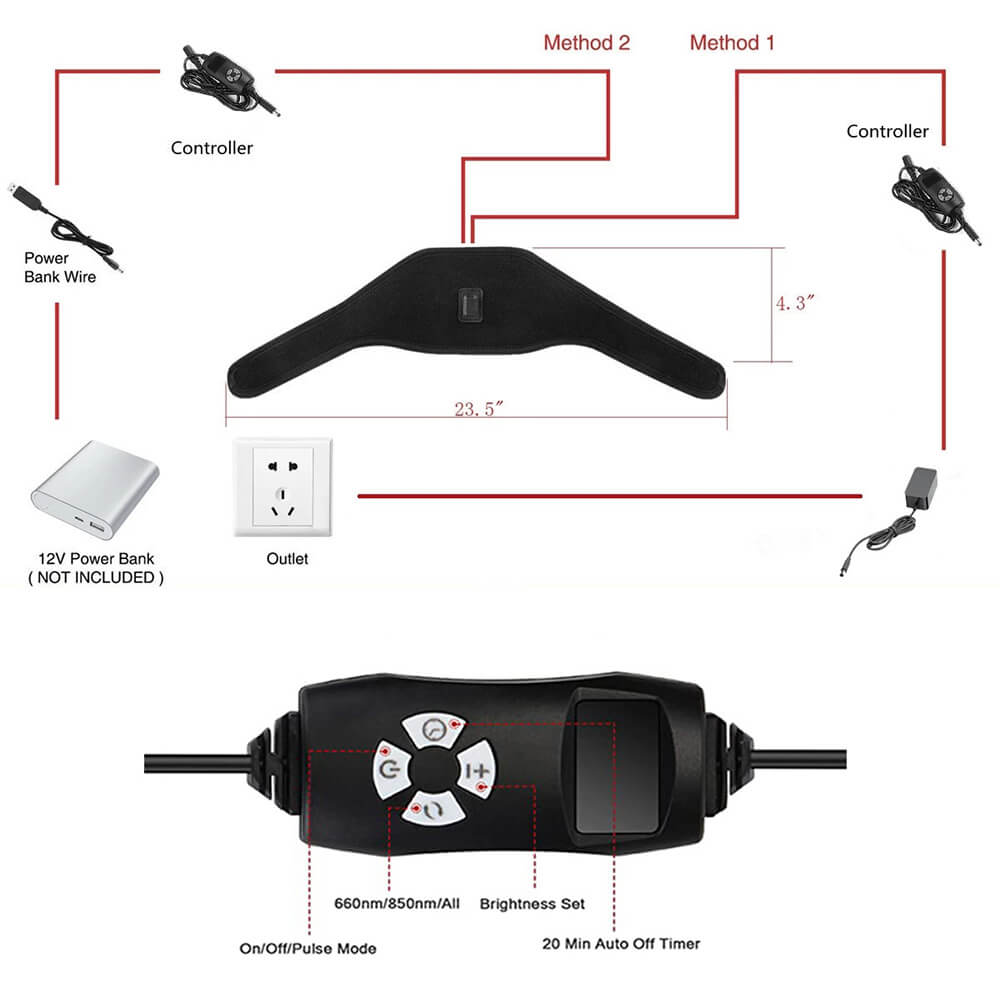 LED Red Light Therapy Neckband infrared neck pad buttons